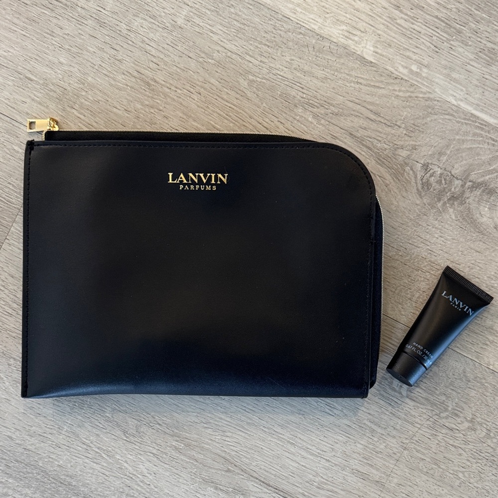 LANVIN TURKISH AIRLINES BLACK GOLD LEATHER MAKEUP COSMETIC CLUTCH PURSE BAG